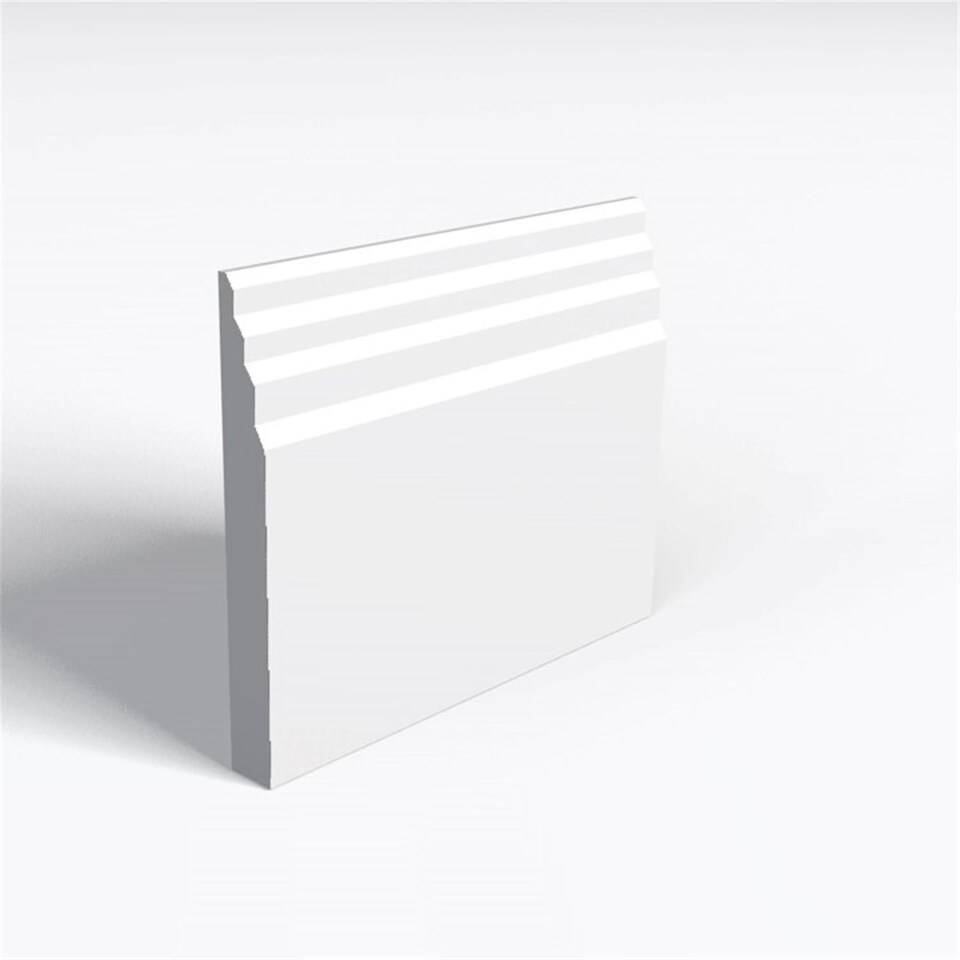 Pack of 5 (Total 5 Units) - Moisture Resistant MDF Primed Stepped Skirting Board - 15mm (T) x 119mm (H) x 3050mm (L)