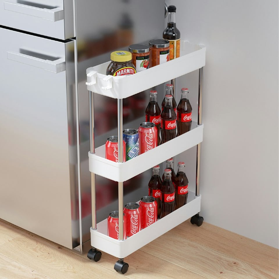 image 1 of Living and Home Plastic Storage Trolley Cart Rack 3-Tier - White