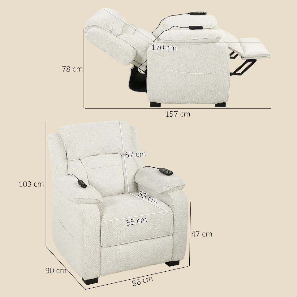 image 1 of HOMCOM Power Recliner Chair with Massage and Heat, Spring Seat