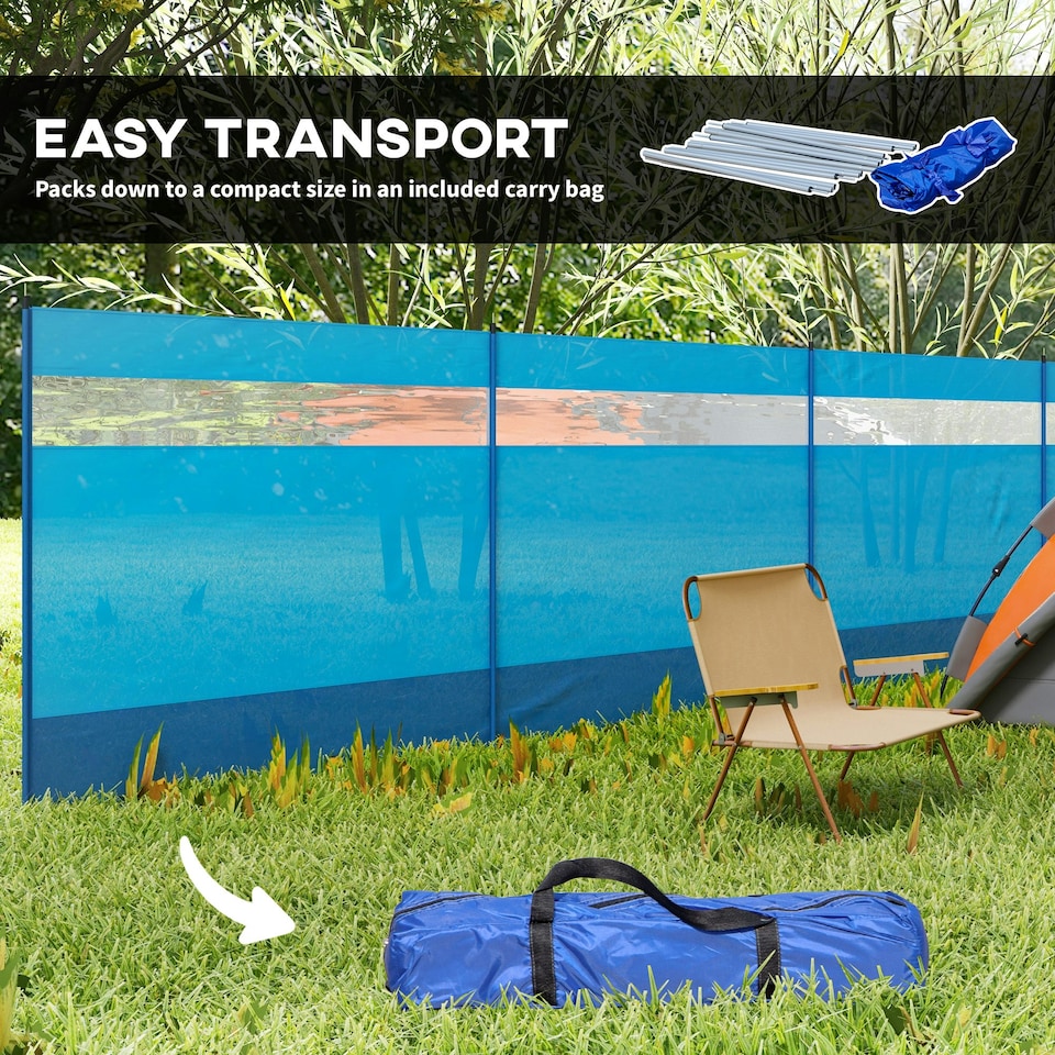 image 1 of Outsunny Camping Windbreaks with Clear Windows and Carry Bag, 725 x 140cm, Blue