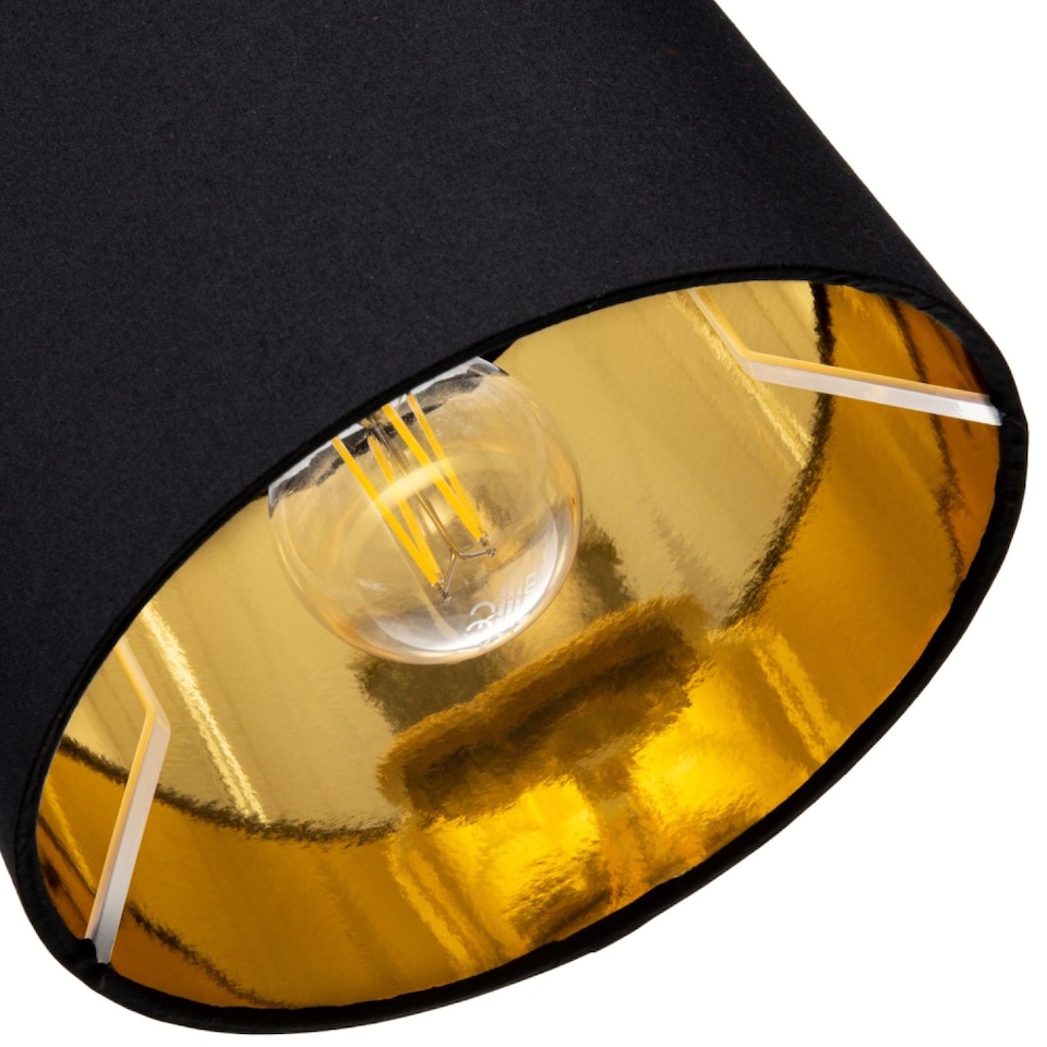 image 1 of Modern Black Cotton Fabric Small 8" Drum Lamp Shade with Shiny Golden Inner | Black | Black | 1