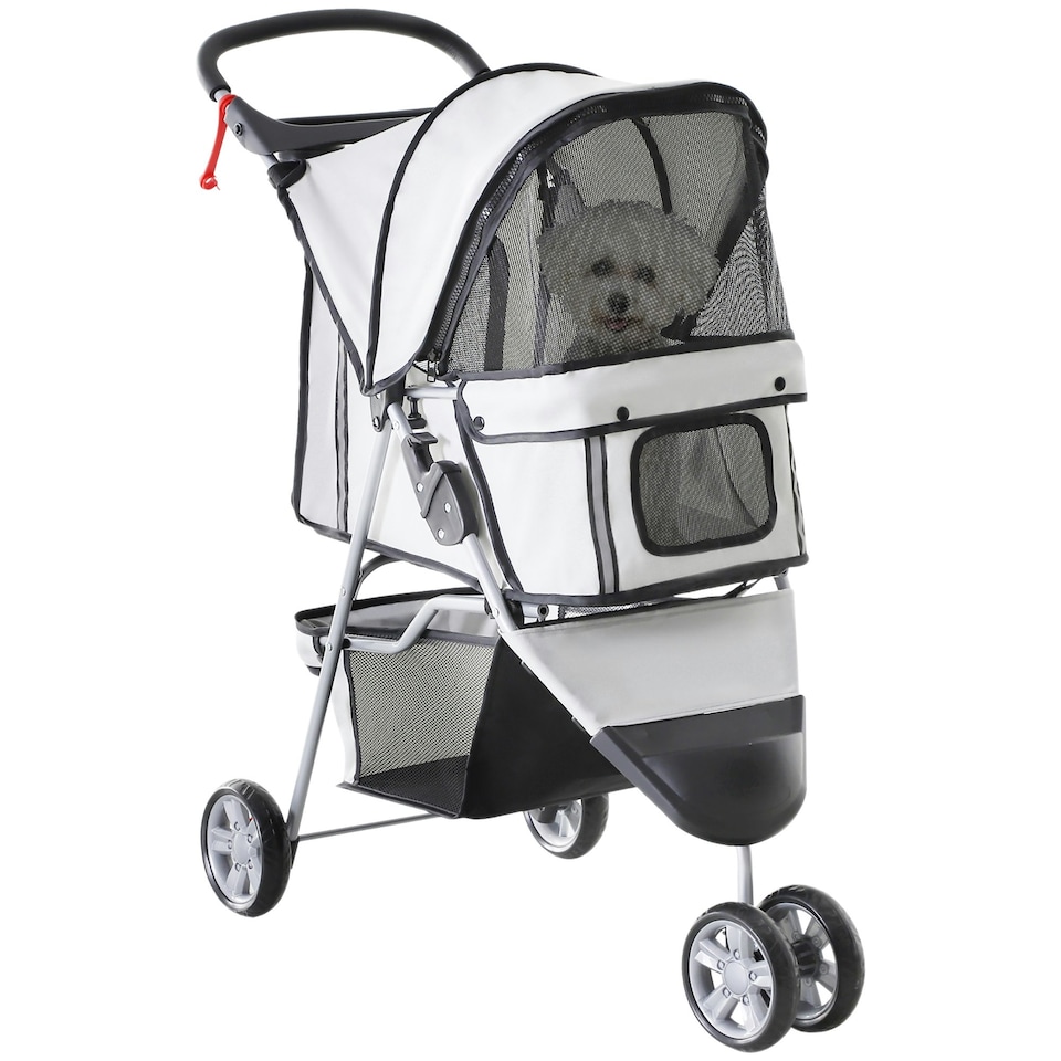 image 1 of PawHut Pet Stroller Pushchair Carrier for Cat Puppy with 3 Wheels Grey