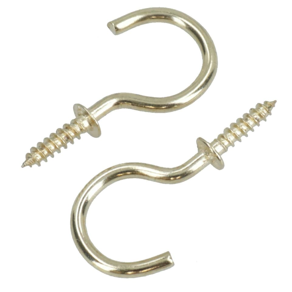 image 1 of 25mm Cup Hook Screws Picture Curtain Hangers Fasteners Brass Coated 40pc