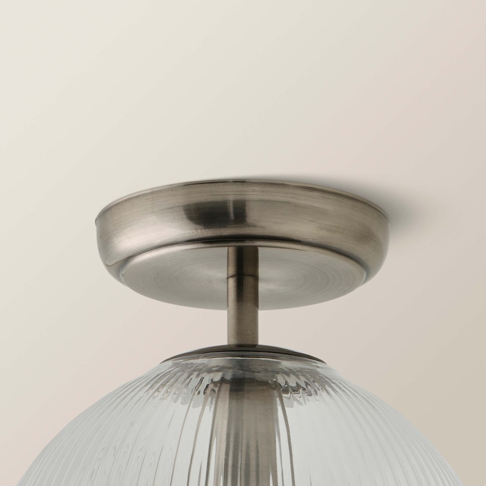 image 1 of ValueLights Kempton Chrome Ceiling Light Ribbed Globe Shade and Bulb