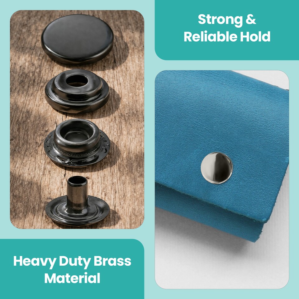 image 1 of 15mm Press Studs 4 Part No Sew Buttons, Durable & Lightweight - 100pcs