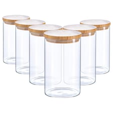 Argon Tableware Scandi Glass Storage Jars with Wooden Lids - 1 Litre - Pack of 6
