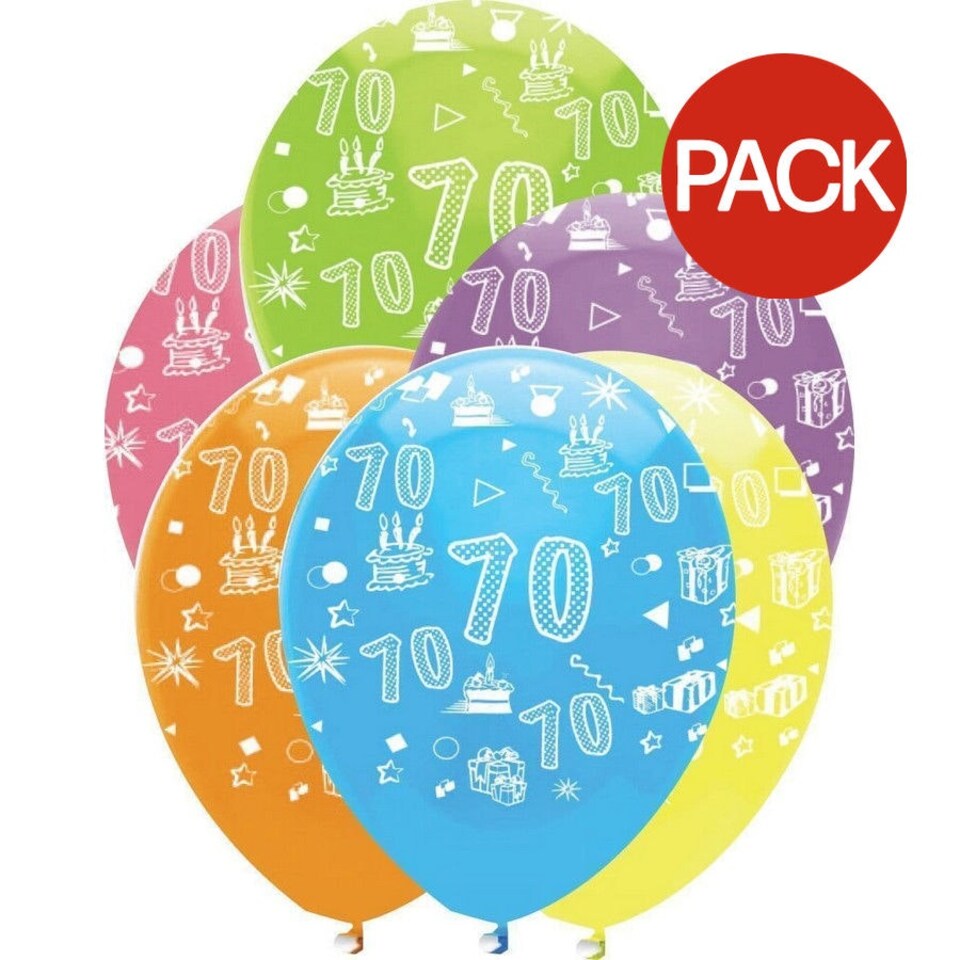 Creative Party Latex 70th Balloons (Pack of 6) - Multicoloured - One Size