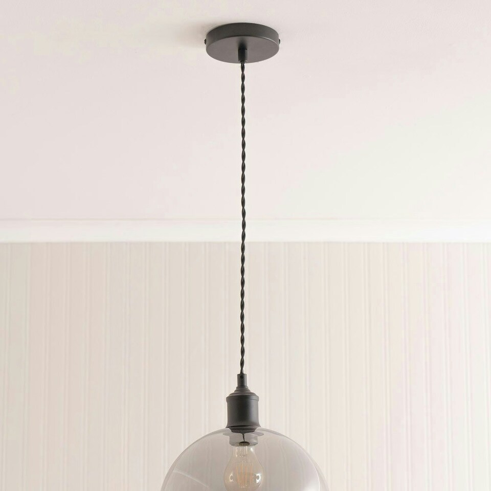 image 1 of ValueLights Bellamy Smoked Glass Globe Matte Black Single Ceiling Pendant Light with Bulb Black