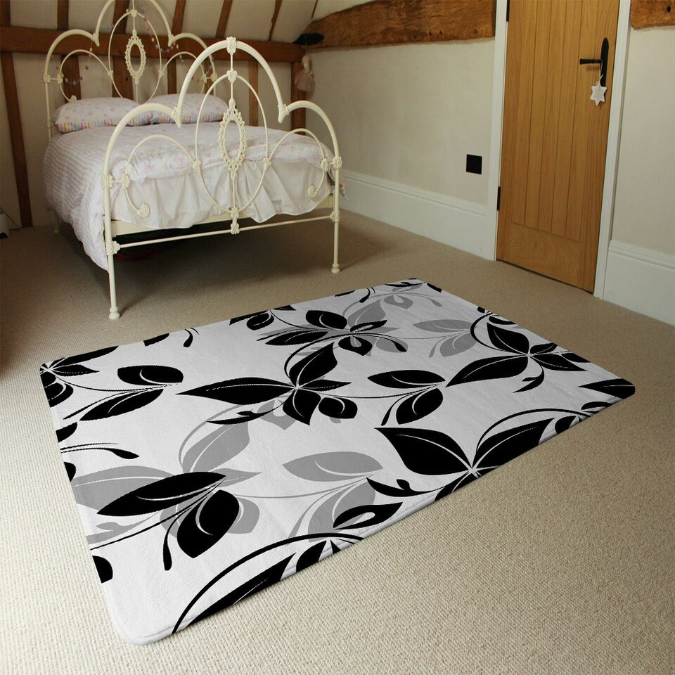 image 1 of Black & White Floral (Rug) Black | Large: 140x200cm