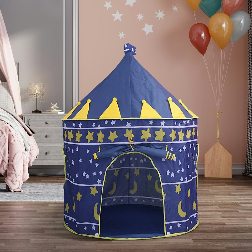 image 1 of Living and Home Round Kids Playhouse Star and Moon Tent Teepee - Blue