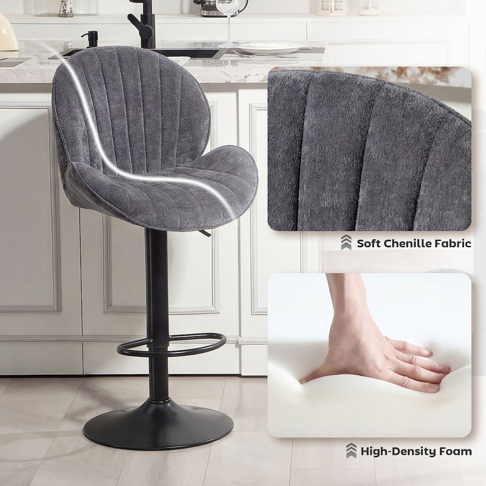 image 1 of HOMCOM Modern Bar Stools Set of 2, Swivel Counter Height Barstools | Grey | Grey | Adjustable height bar stool