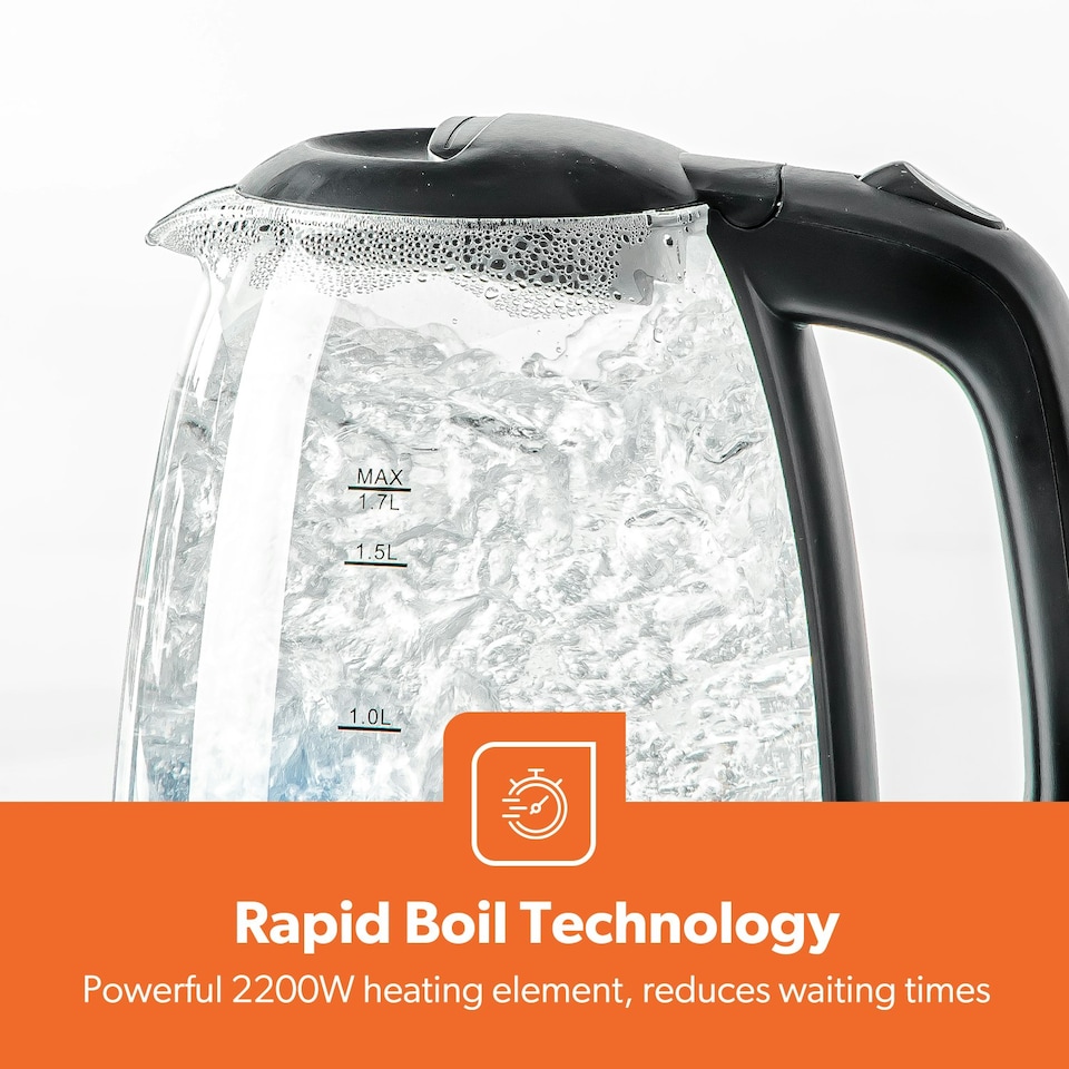 image 1 of GEEPAS 4 Slice Bread Toaster & 1.7L Illuminating Electric Glass Kettle Set, Black