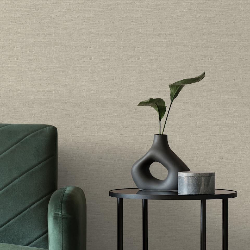 image 1 of Grandeco Telma Slubbed Fabric Hessian Textured Luxury Wallpaper Taupe | Brown | Taupe | 5.32m2