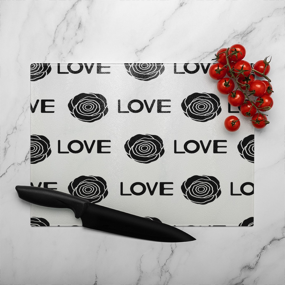 image 1 of Rose & Love Print Glass Chopping Board | Multi