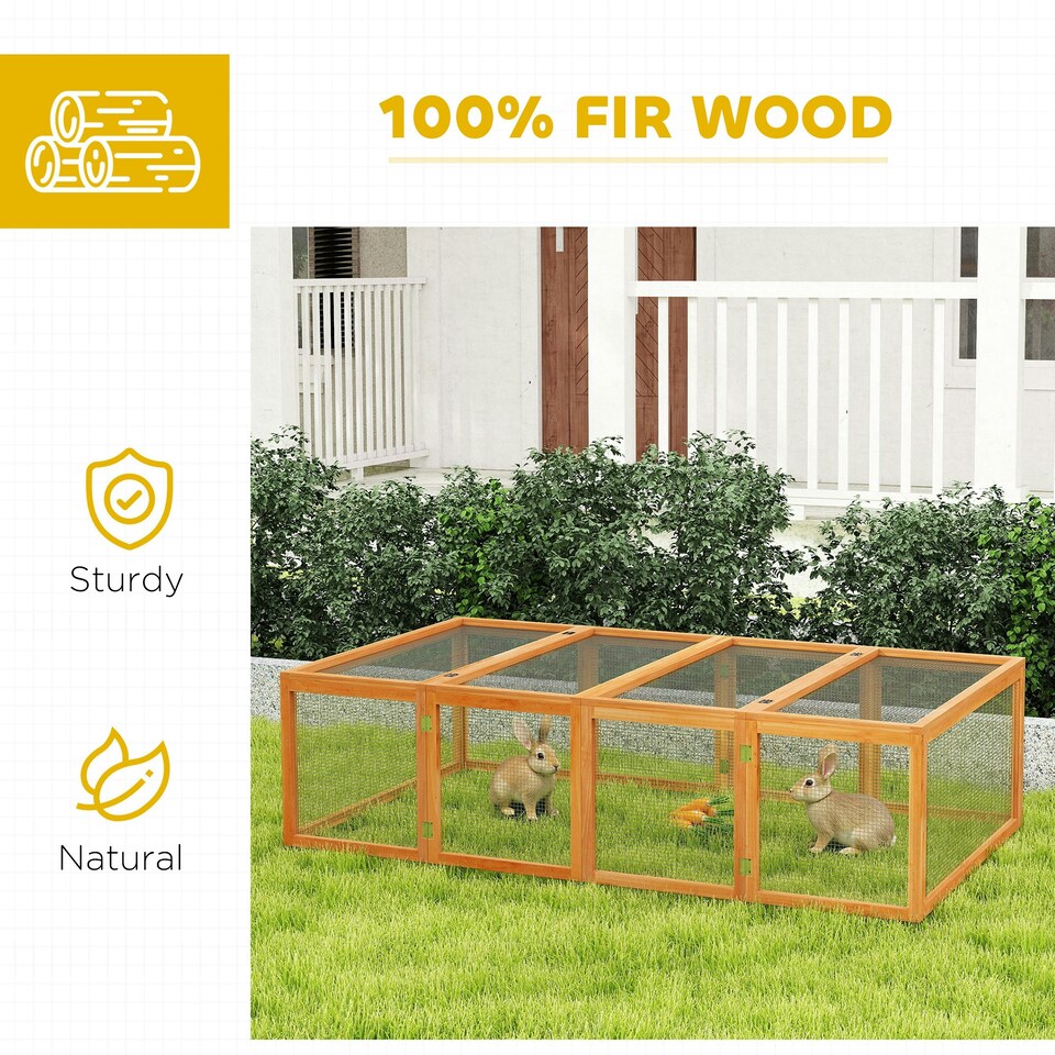 image 1 of PawHut Rabbit Hutch Cage, Wooden Outdoor Run with Openable Roof, Natural