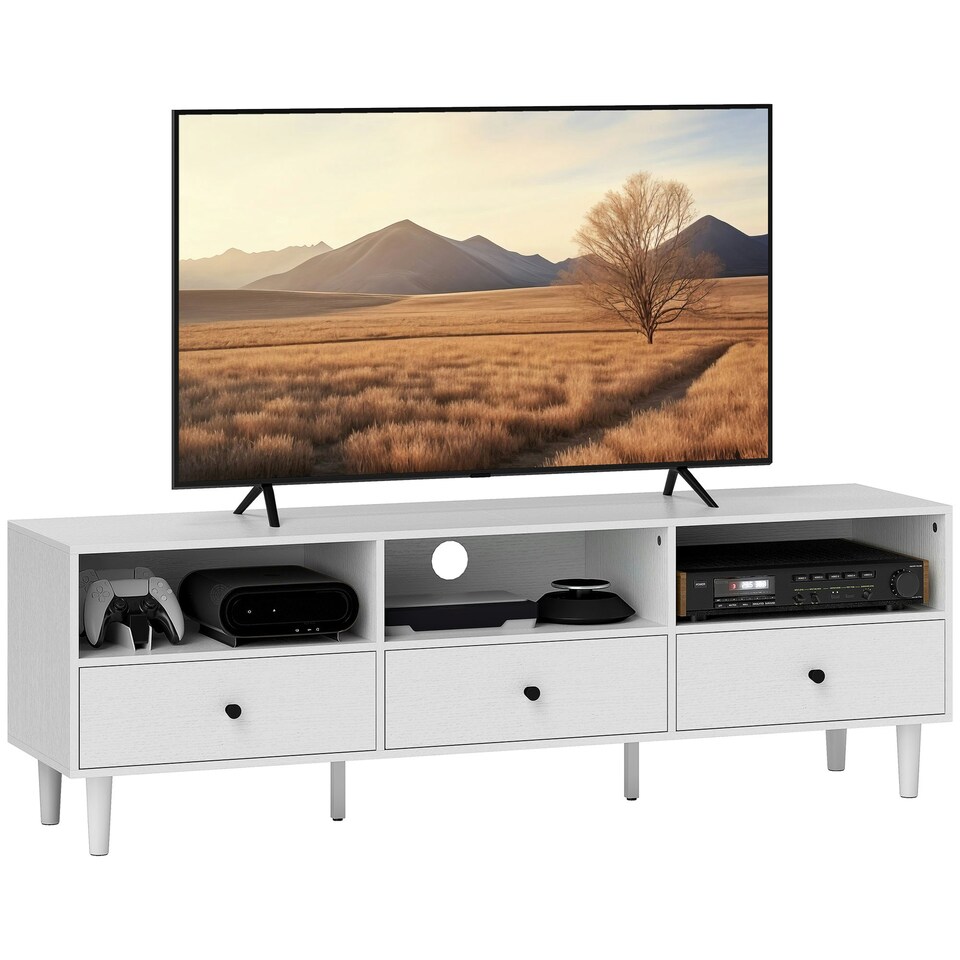 image 1 of HOMCOM TV Unit, TV Cabinet for up to 75", with Drawers, Shelves, White White