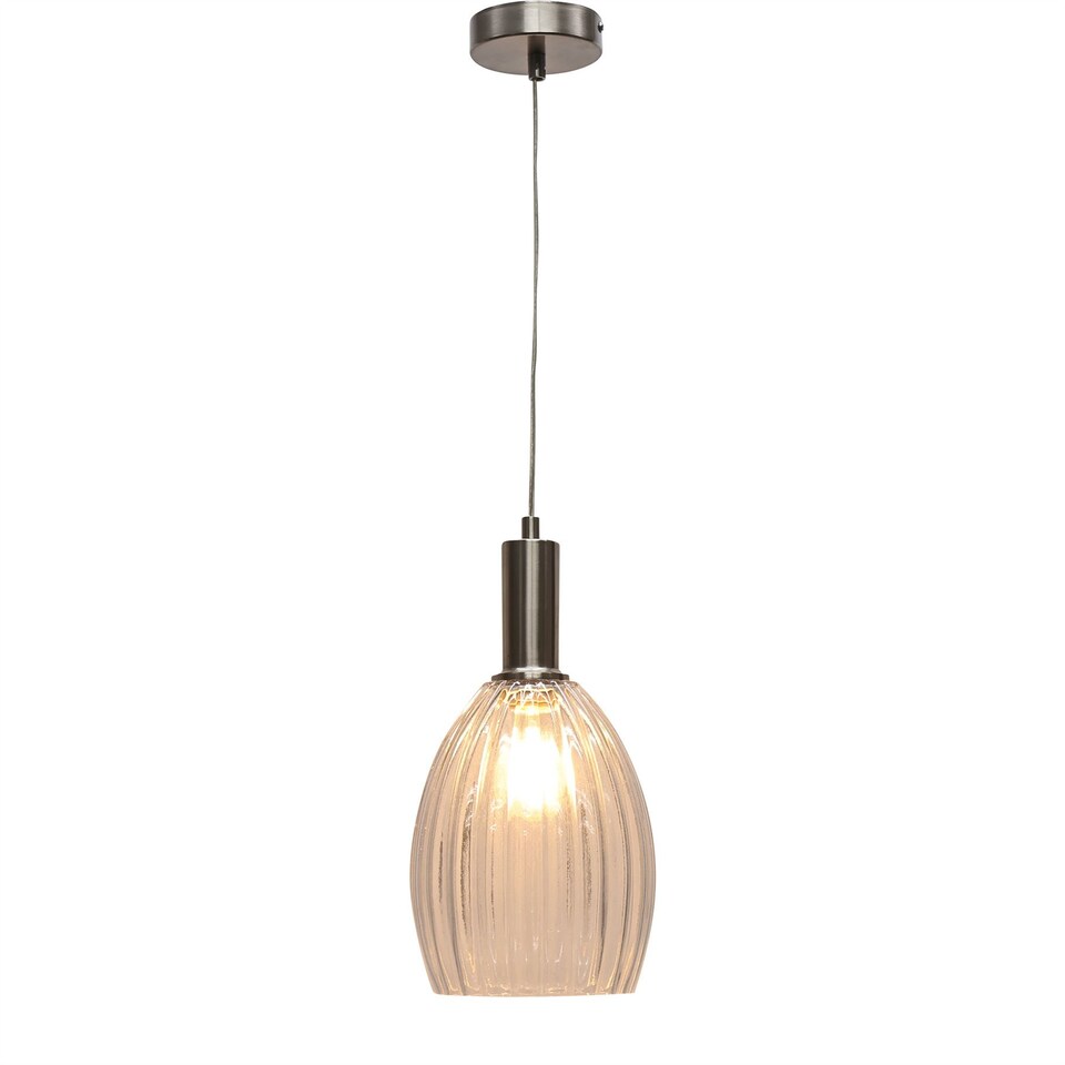 image 1 of Birch - Clear Fluted Glass Satin Nickel Deco Pendant Fitting