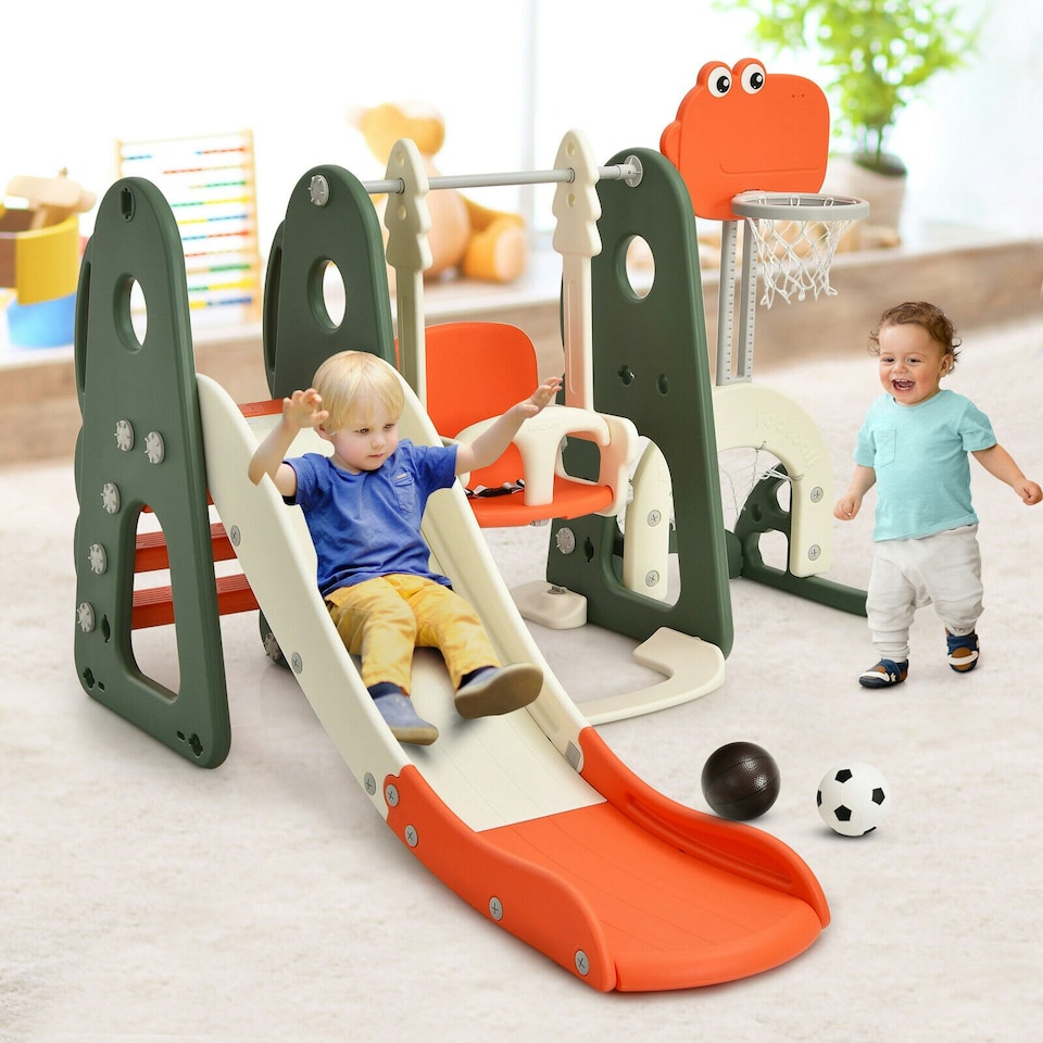 image 1 of COSTWAY Toddler Slide and Swing Set 6 in 1 Kids Climber