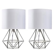 ValueLights Angus Pair Chrome Table Lamps White Shades & Bulbs | Chrome