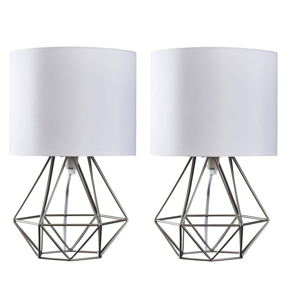 image 1 of ValueLights Angus Pair Chrome Table Lamps White Shades & Bulbs | Chrome