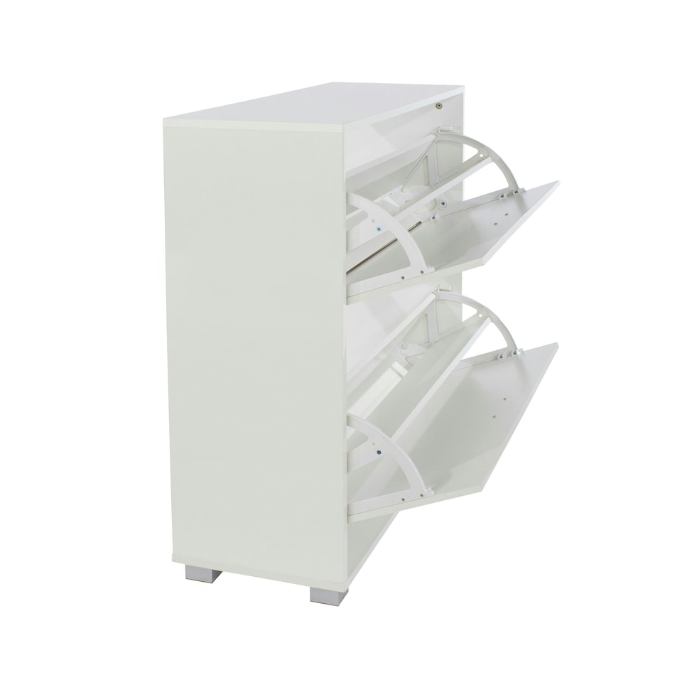 image 1 of Lido Shoe Storage Cabinet with Gloss White Finish – Drop Down Double Layered Compartments | White | White | One Size | 1