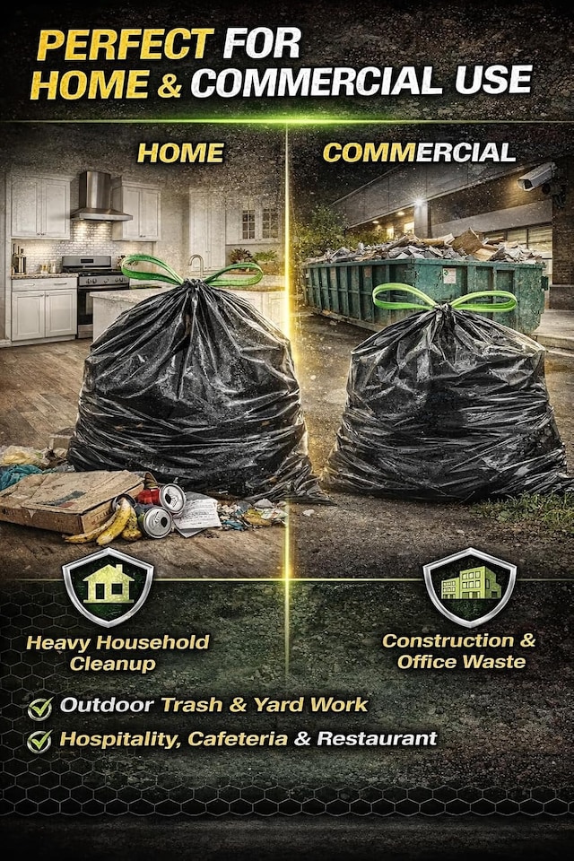 image 1 of Hero Webtech Super Strong Black Embossed Drawstring Bin Bags 114L – 28 Heavy Duty Tear-Resistant Refuse Sacks