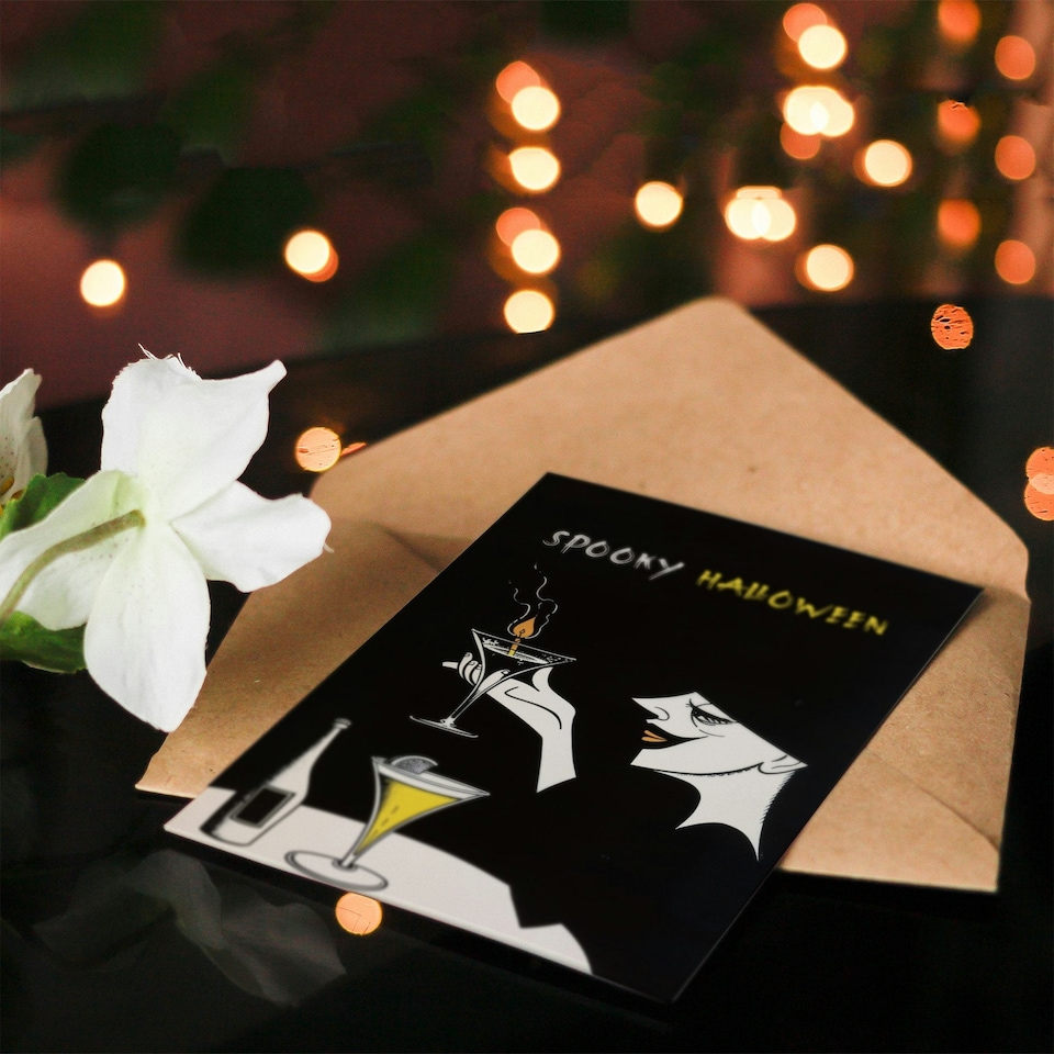 image 1 of Spooky Witch Cocktail Potion Candle Fun Woman Halloween Card
