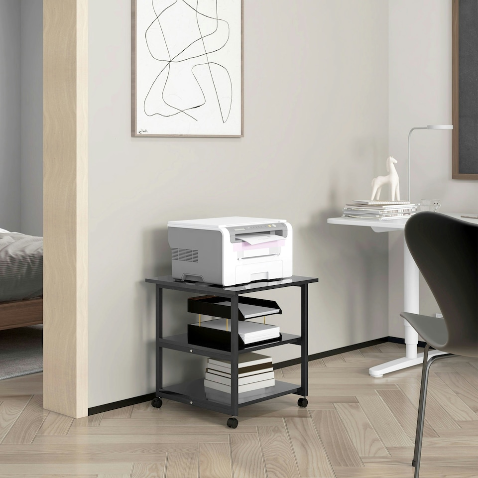 image 1 of HOMCOM Mobile Printer Stand with Storage Printer Table for Home Office Black