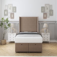 Sloomy Marlborough Mink Plush Ottoman Bed With Mattress With 54" Wingback Headboard 4'6 Double