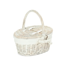 White Wash Lidded Basket with Lining White | White | One Size