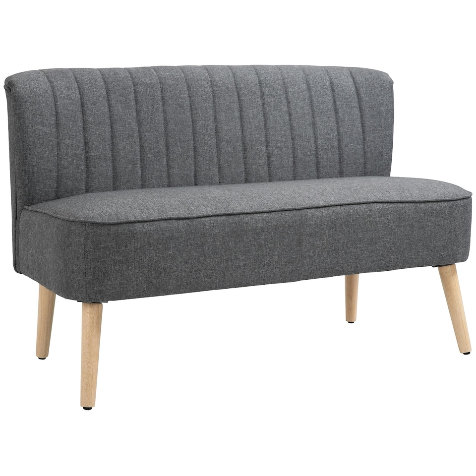 image 1 of HOMCOM Linen-Feel Double Sofa w/ Wood Frame Padding Back, Grey