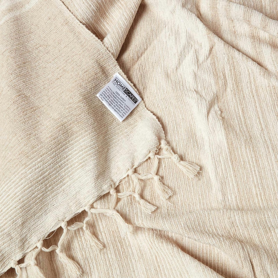 image 1 of Homescapes Bed Sofa Throw Cotton Chenille Tie Dye Beige - 150 x 200 cm | Cream