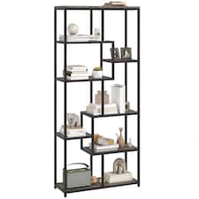 HOMCOM 7-Tier Bookshelf, Geometric Bookcase, Industrial Floor Standing Book Shelf, Open Display Shelving Unit for Living Room, Home Office and Bedroom, Grey and Black | Black | Grey and Black