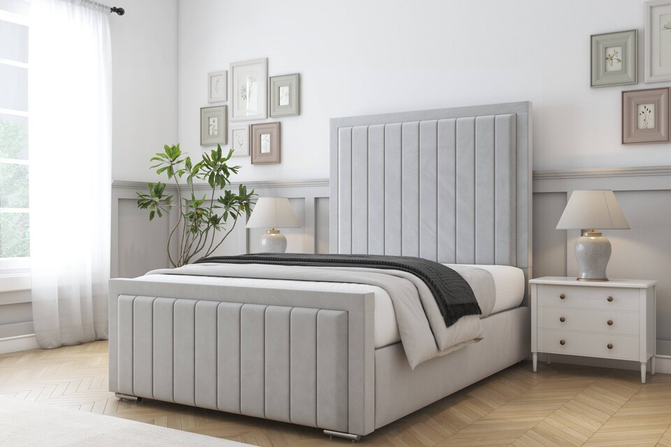 image 1 of Sloomy Richmond Silver Plush Bed Frame With Mattress With 50" Upholstered Headboard 3' Single