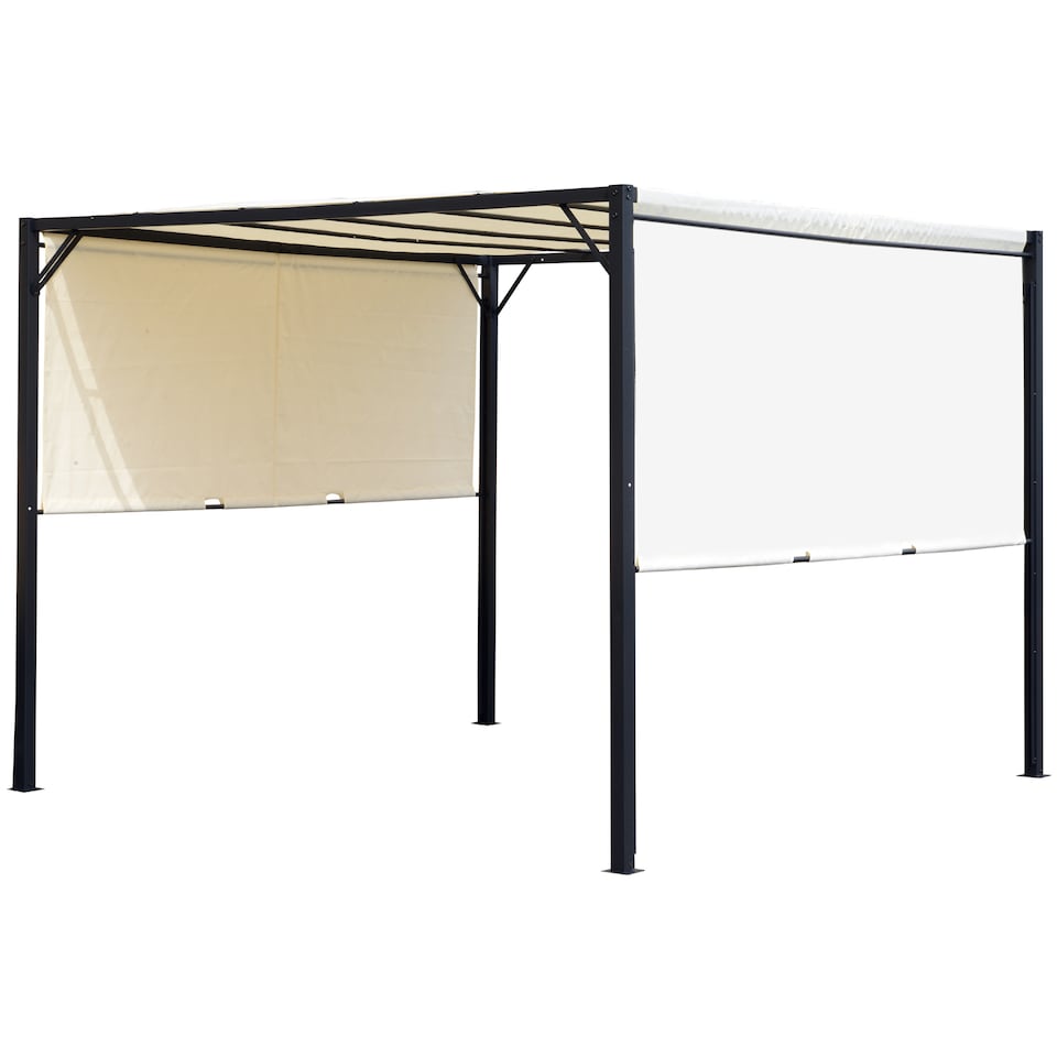 image 1 of Outsunny 3 X 3 Meters Pergola with Sliding Roof, Garden Gazebo with Adjustable Sun Shade Canopy and Steel Frame, Cream White