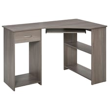 HOMCOM L-Shaped Corner Computer Desk with 2 Shelves Worktop Grey
