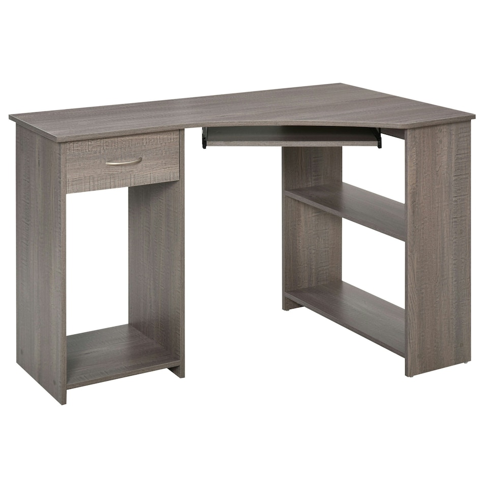 image 1 of HOMCOM L-Shaped Corner Computer Desk with 2 Shelves Worktop Grey