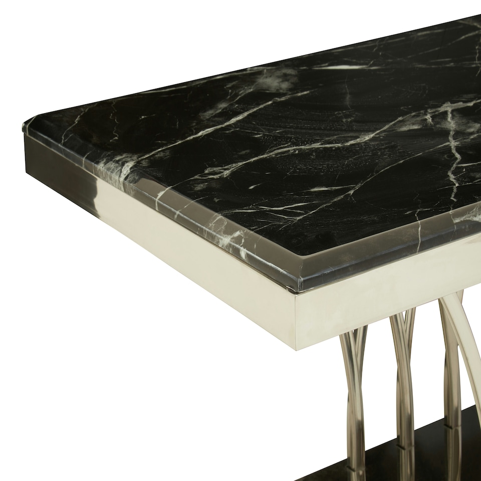 image 1 of Interiors by Premier Intricate Black Marble And Silver Coffee Table, Decorative Accent Table, Silver Finish Lounge Table Black