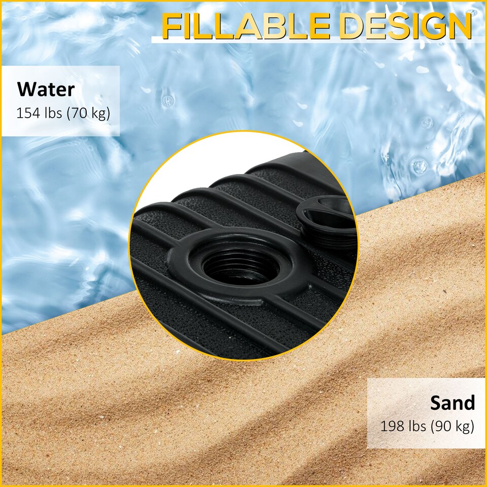 image 1 of Outsunny 90kg Cantilever Parasol Base with Wheels, Heavy Duty HDPE Plastic Umbrella Stand Weights for Cantilever Banana Parasol with Handle, 70kg Water and 90kg Sand Filled, Black