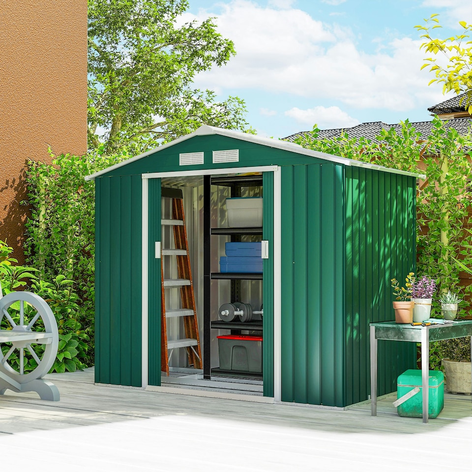 image 1 of Outsunny 7 x 4ft Garden Shed Storage with Foundation Kit and Vents, Green