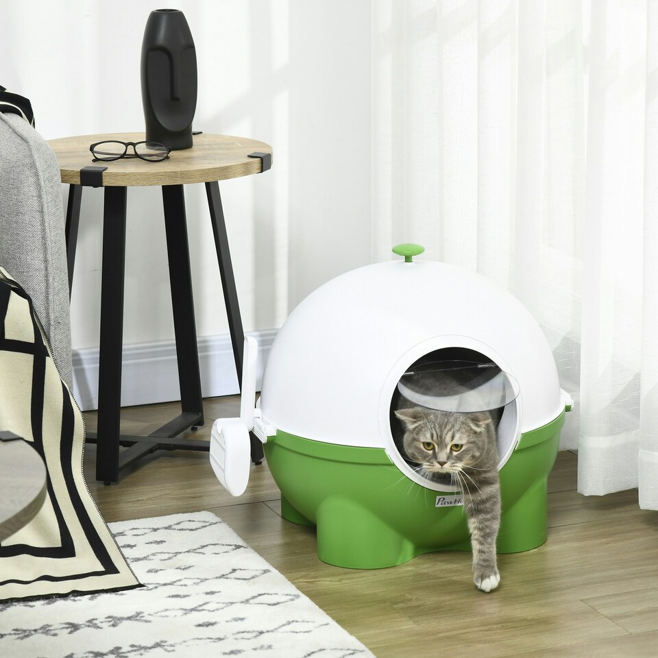 image 1 of PawHut Large Cat Litter Box w/ Scoop, Front Entrance, 53 x 51 x 48cm - Green