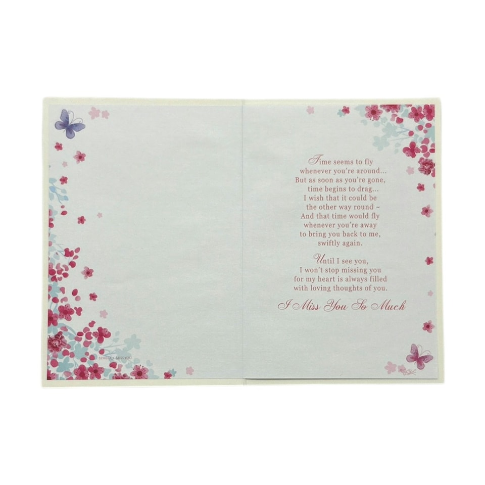 image 1 of I Miss You Pink Floral Design Open Greeting Card