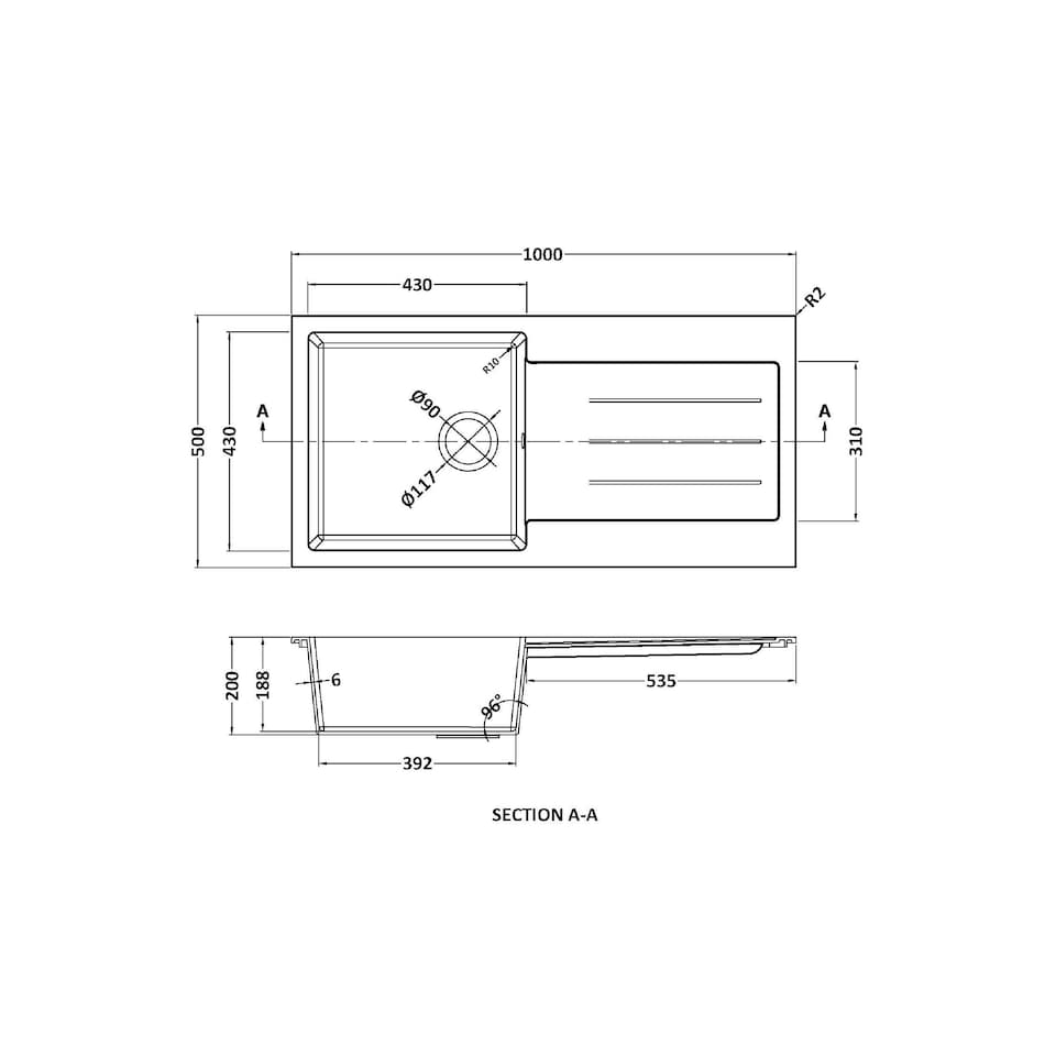 image 1 of Balterley 100cm Kitchen Single Bowl Composite Inset Sink with Overflow & Reversible Drainer
