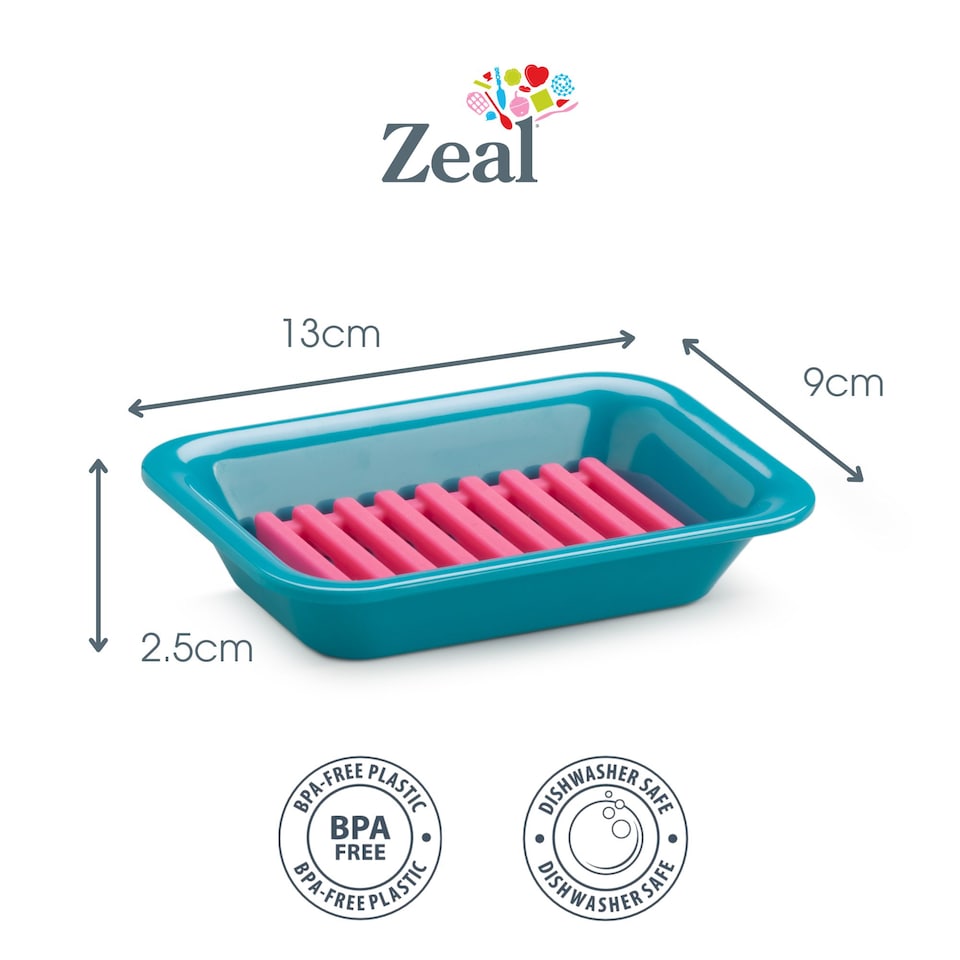 image 1 of Zeal Two Part Soap Dish, Easy Clean Melamine and Silicone, Aqua