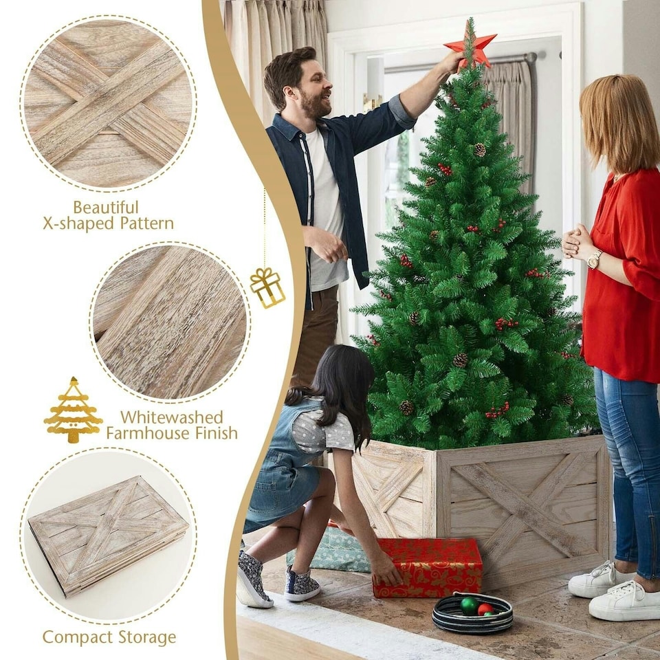 image 1 of COSTWAY Christmas Tree Collar Box Wooden Tree Box Stand Brown | One Size