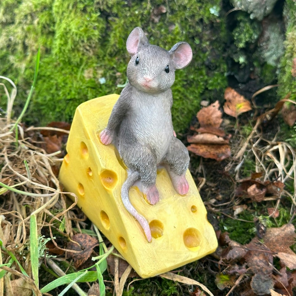 image 1 of Animal Crackers Mouse On Cheese Wedge Fairy Woodland Garden Ornament, Mice Lover Gift