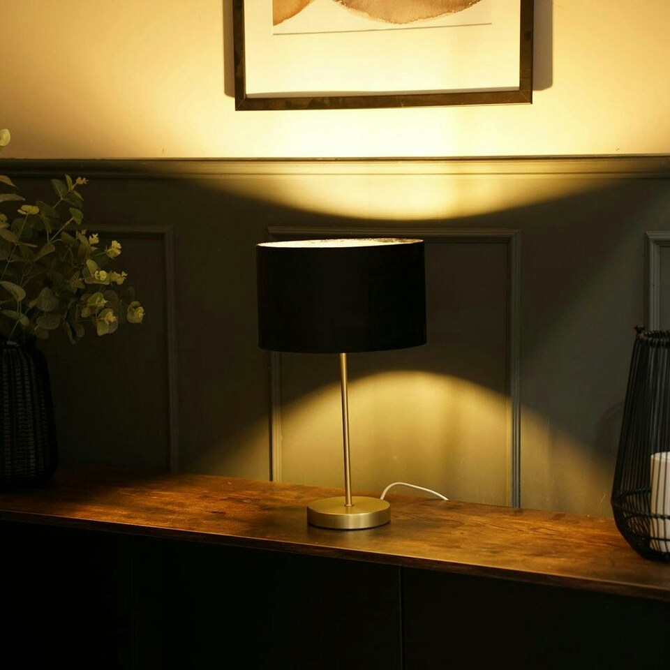 image 1 of ValueLights Charlie Gold Table Lamp Black Velvet Shade 
