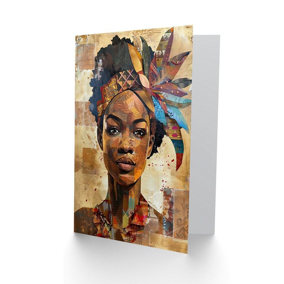 image 1 of African Woman Traditional Headdress Portrait Her Birthday Card