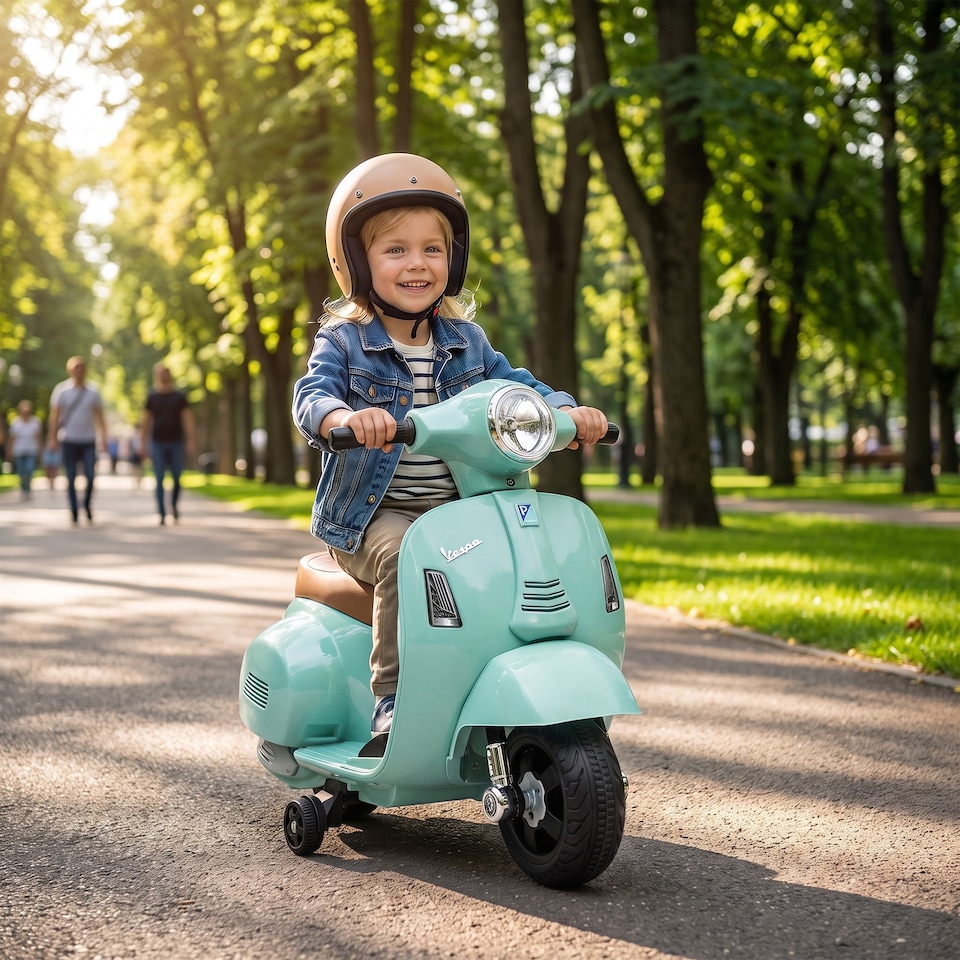 image 1 of HOMCOM Vespa Licensed Kids Ride On Motorcycle, 6V Battery Powered, Green