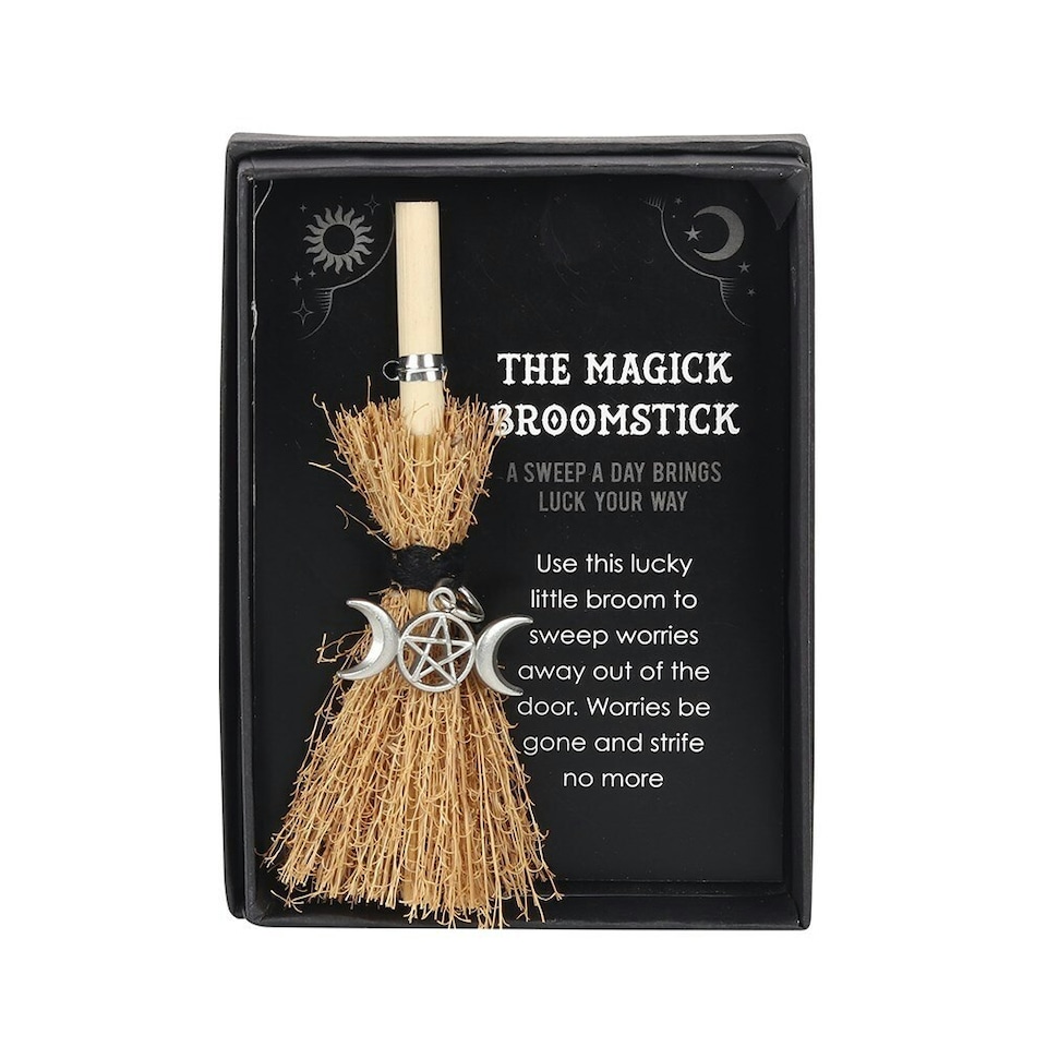 image 1 of Something Different Mini Magick Triple Moon Broomstick - Brown/Silver - One Size